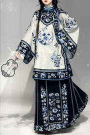 Jing Wen 静雯 Qing Dynasty Han Woman's Cloud Collar Embroidered Porcelain Top & Mamian Set