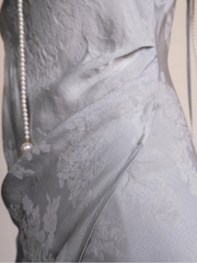 Yushu Luo 玉黍螺 Periwinkle New Chinese Style Bias Cut Satin Jacquard Two-Way Dress