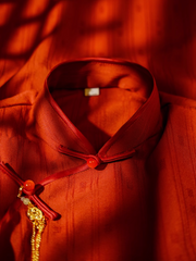 Dou Kou 豆蔻 Cardamom Republic of China Striped Cotton & Linen Bell Sleeve Qipao