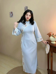 Qing Xin 清新 Plus Size Vintage Modernized Long Sleeve Qipao