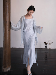 Yushu Luo 玉黍螺 Periwinkle New Chinese Style Bias Cut Satin Jacquard Two-Way Dress