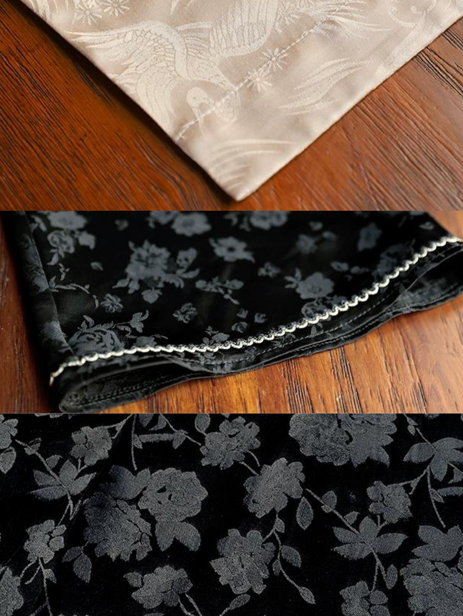 Cappucino 卡布奇诺 1930s Satin Jacquard Faux Two-Piece Bell Sleeve Qipao