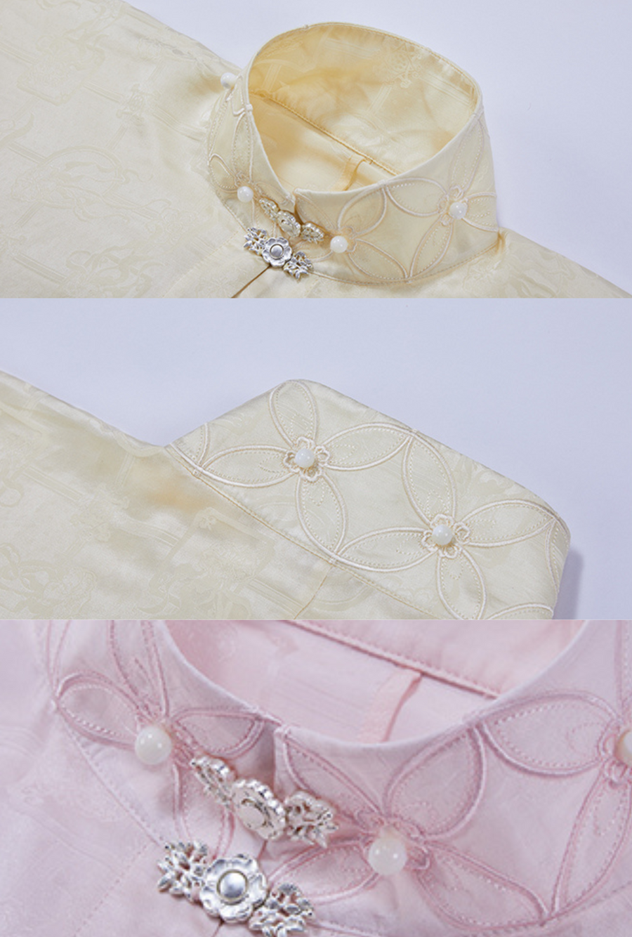 Man Man 慢慢 Modernized Ming Dynasty Mulberry Silk Liling Duanshan Standing Collar Top