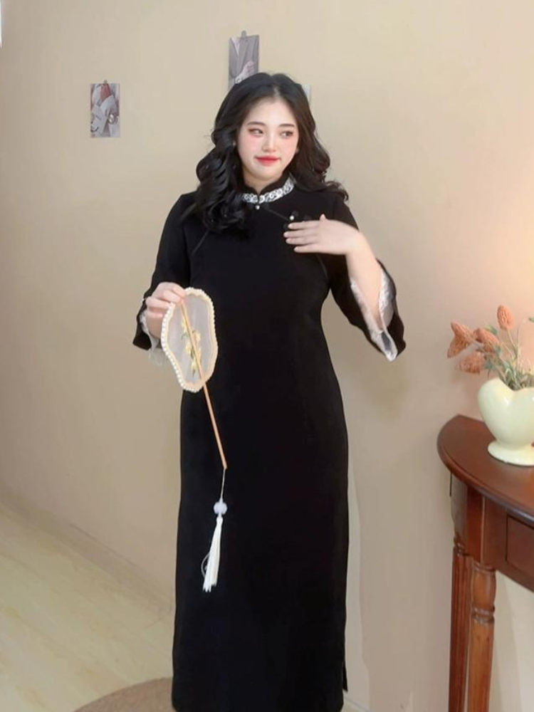Sirong 丝绒 Velvet Lace Plus Sized Winter Long Sleeve Qipao