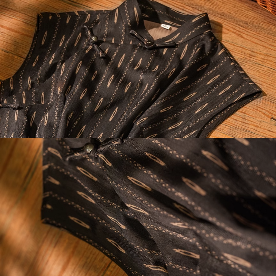 Niuqü 扭曲 Time Warp Republic of China Striped Jacquard Sleeveless Qipao