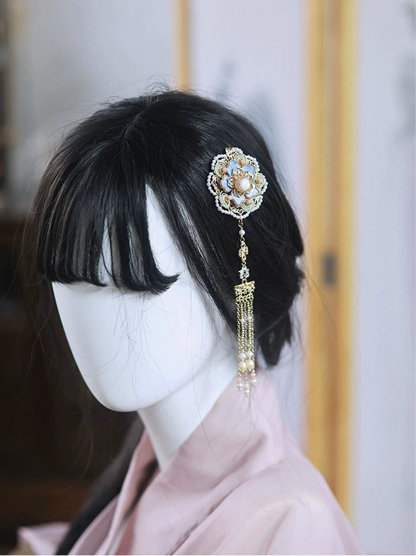 Bao Xianghua 宝相花 Auspicious Flower New Chinese Style Pearl Tassel Hair Clips