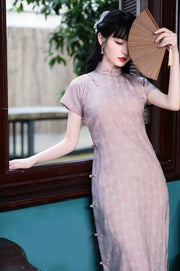 Manchan 曼婵 1930s Patterned Satin Pink Summer Qipao