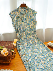 Muli Ke 牡蛎壳 Oyster Shell Republic of China Art Deco Tencel Linen Cap Sleeve Qipao
