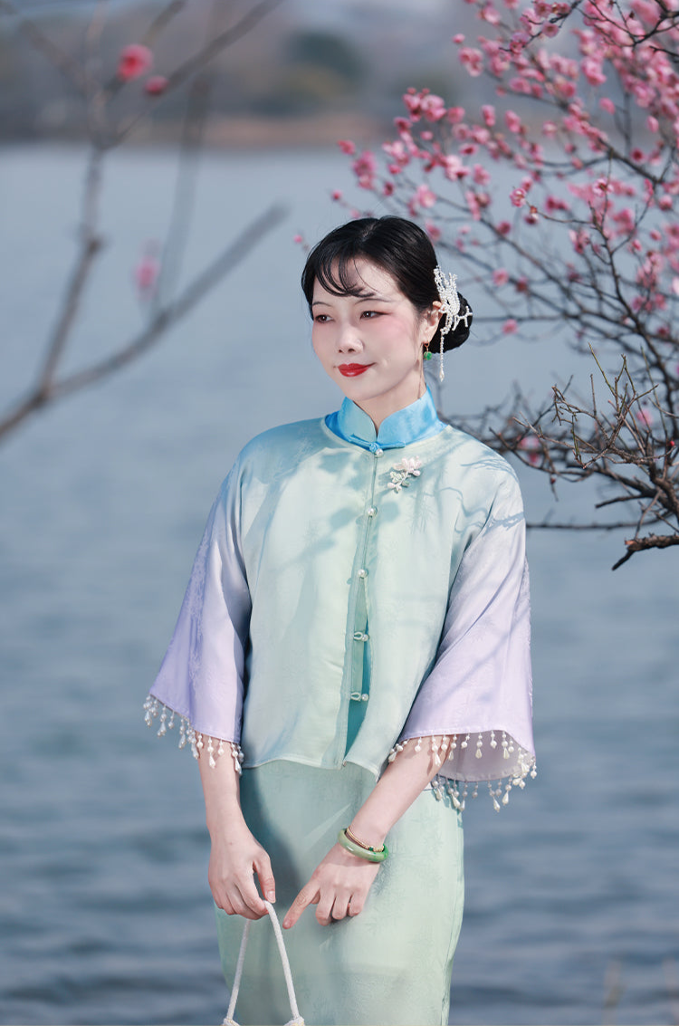Yun Yan 云胭 Blushing Clouds 1920s Yuanling Round Collar Pearl Tassel Qipao Jacket