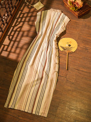 Xiao Lu 小路 Back Roads Republic of China Striped Cotton Sleeveless Qipao