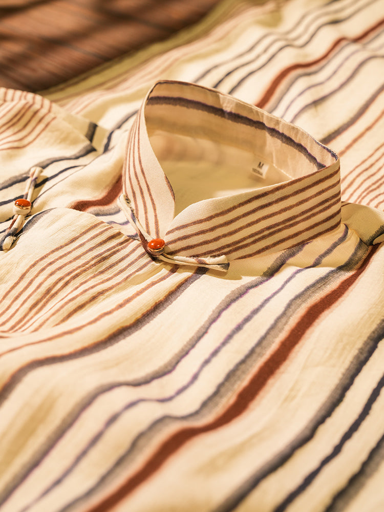 Xiao Lu 小路 Back Roads Republic of China Striped Cotton Sleeveless Qipao