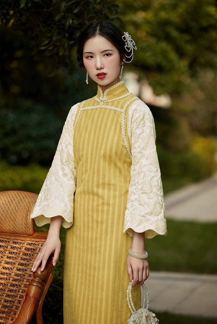 Zhizi 栀子 Gardenia 1920s Cotton Long Sleeve Qipao
