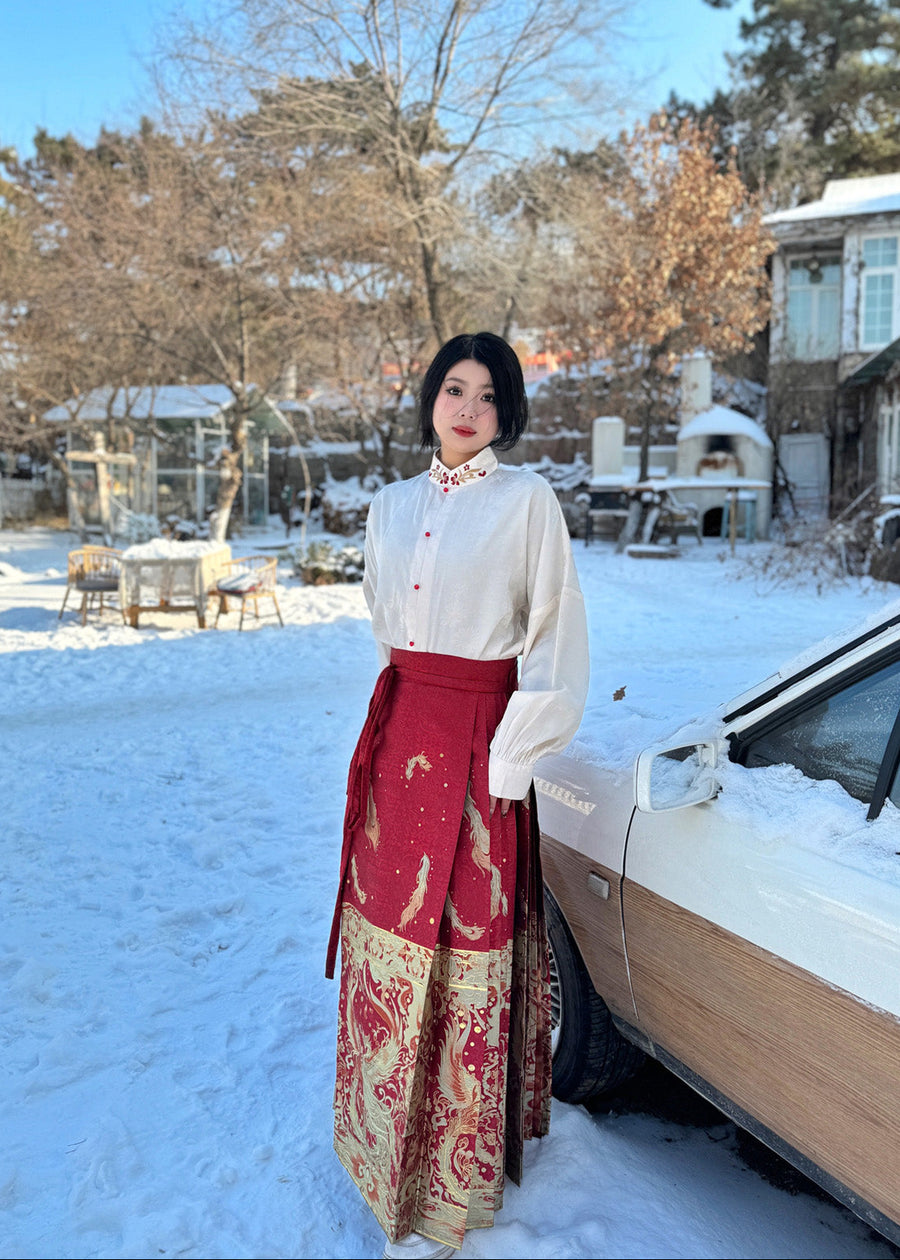 Jing Jiu 敬酒 Toast to the Bride Ming Dynasty Plus Size Cloud Collar & Mamian Skirt