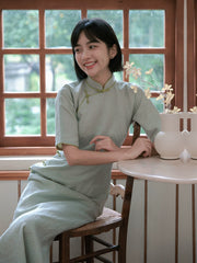 Wang Shu 望舒 1930s Half Sleeve Ramie Plant Summer Qipao