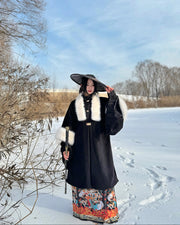 Li Luo 梨落 Pear Blossom Ming Dynasty Plus Size Pifeng Faux Fur Coat & Changshan Long Top Set