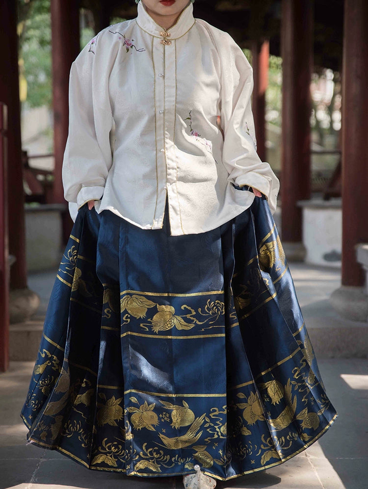 Hua Ling'er 花灵儿 Flower Spirit Ming Dynasty Plus Size Liling Standing Collar Top & Mamian Skirt