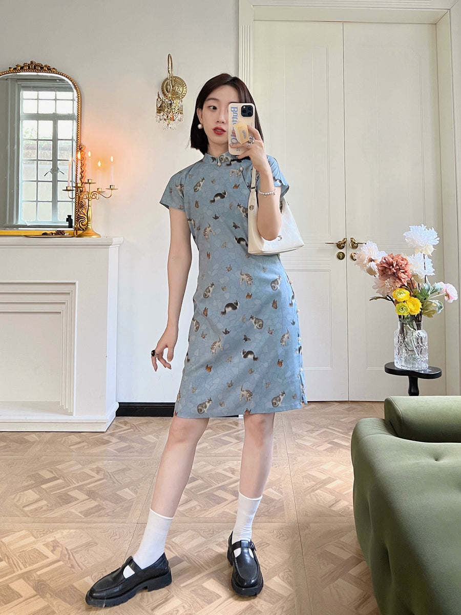 Limao Xidie 狸猫戏蝶 Kitty & Butterfly Modernized Qipao