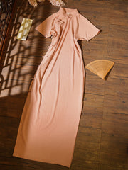 Sanwen Yu 三文鱼 Pink Salmon Republic of China Cotton & Linen Short Sleeve Qipao