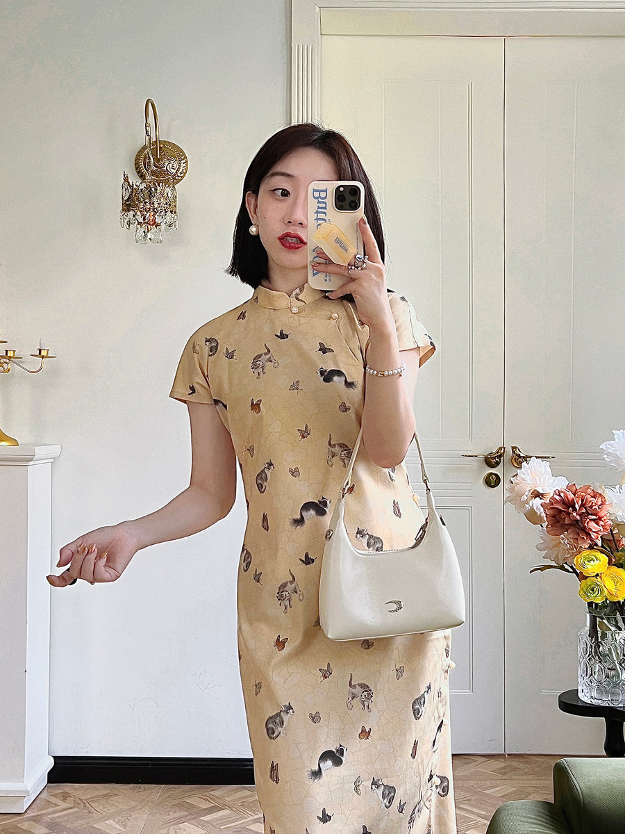 Limao Xidie 狸猫戏蝶 Kitty & Butterfly Modernized Qipao