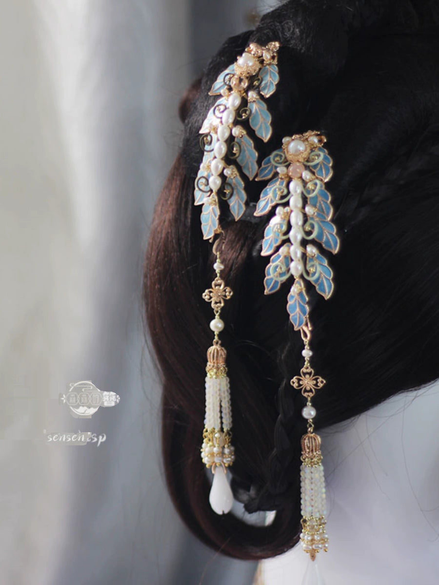 Yi Pian Pian 一片片 One Petal After Another New Chinese Style Pearl Petal Tassel Hair Accessories