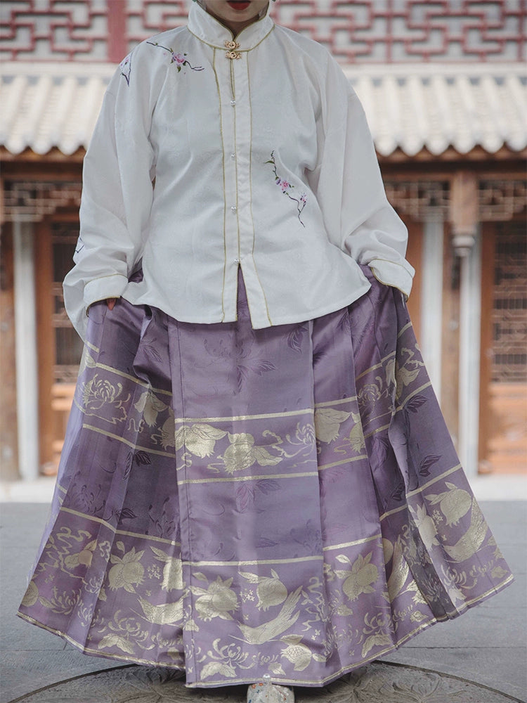 Hua Ling'er 花灵儿 Flower Spirit Ming Dynasty Plus Size Liling Standing Collar Top & Mamian Skirt