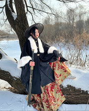 Li Luo 梨落 Pear Blossom Ming Dynasty Plus Size Pifeng Faux Fur Coat & Changshan Long Top Set