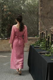 Peach Blossom with a Human Face 人面桃花 New Chinese Style Pure Ramie Wrap Dress