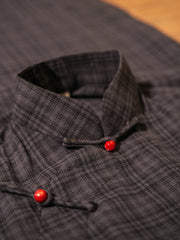 Tang Mi 糖蜜 Molasses Republic of China Navy Plaid Pure Cotton Short Sleeve Qipao