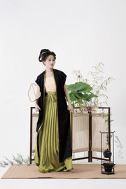 Serenade of Peaceful Joy 清平乐 Northern Song Dynasty Brocade Trim Changshan Top Bijia Vest & Baidiequn Skirt Set