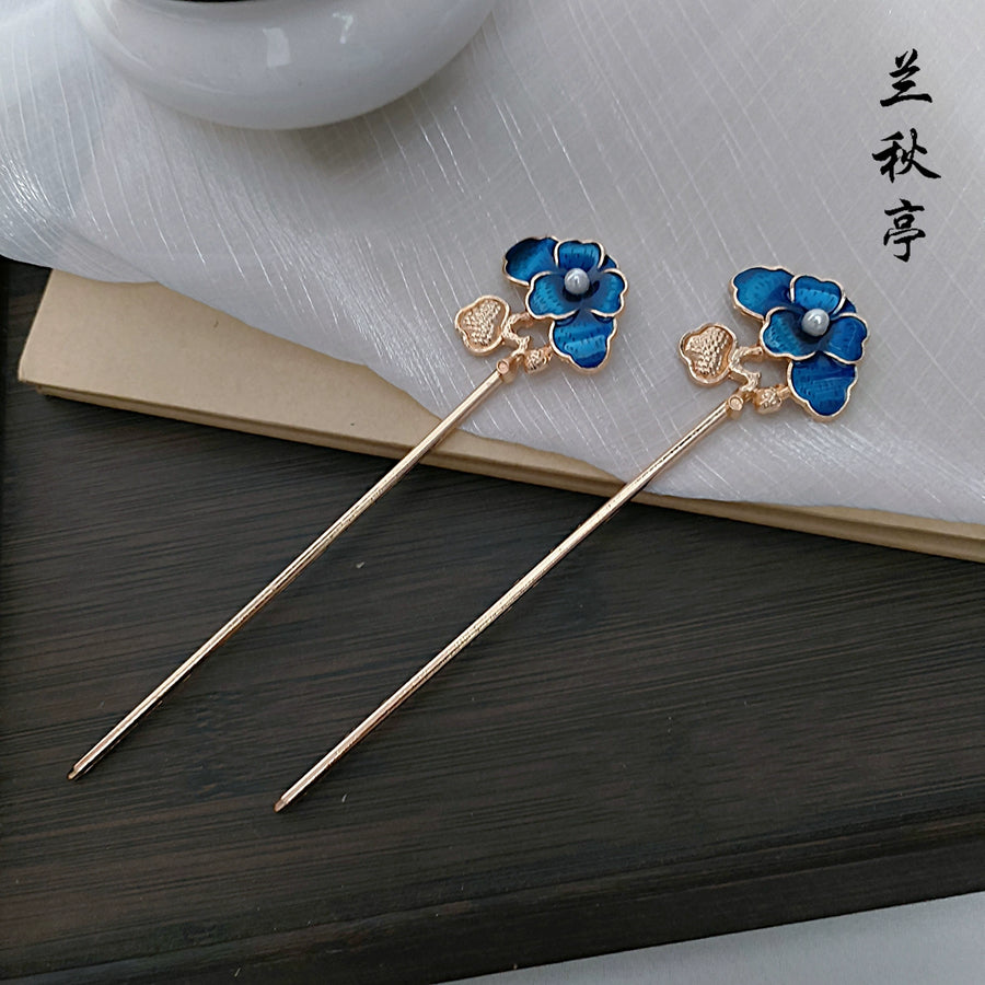 Shao Lan 烧蓝 Burnt Blue Various Ming Dynasty Turquoise Flower Hairpins