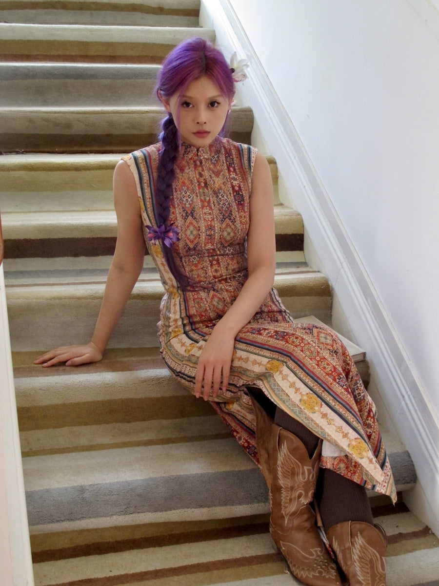 Urban Nomad 城市游牧 Tribal Print Western Sleeveless Pure Cotton Qipao