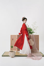 Serenade of Peaceful Joy 清平乐 Northern Song Dynasty Brocade Trim Changshan Top Bijia Vest & Baidiequn Skirt Set