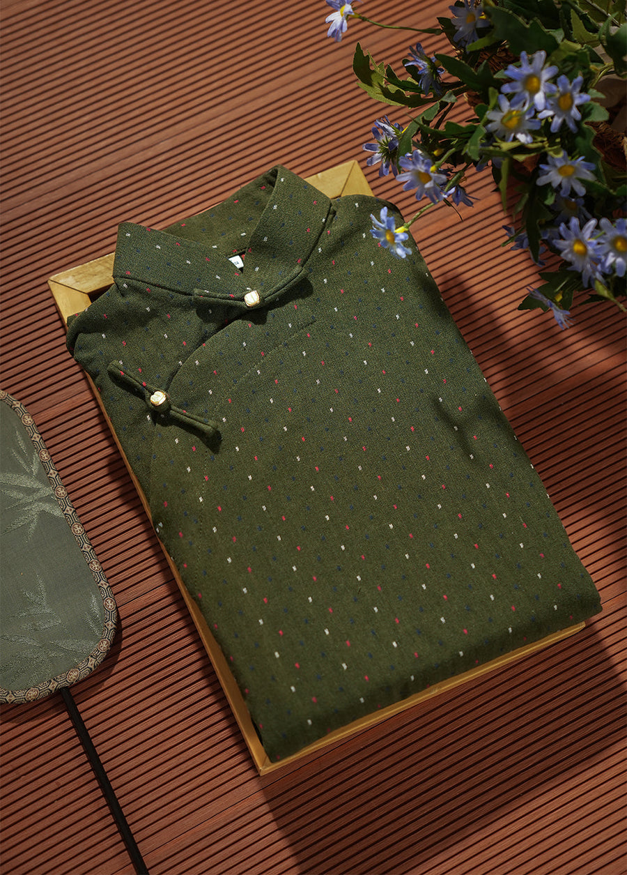 Suya 素雅 Simple Elegance Republic of China Dotted Stripes Pure Cotton Short Sleeve Qipao