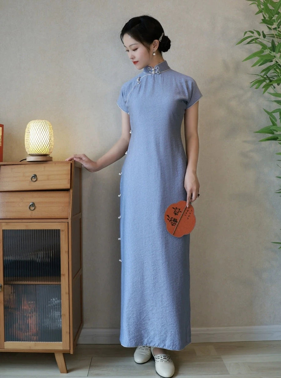 Gu Shu 古书 Vintage Book 1930s Daily Pearl Short Sleeve Qipao