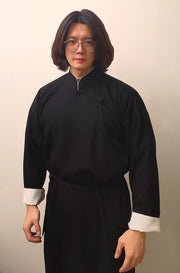 Luan Shan 乱山 Chaotic Mountain Modernized Republican Era Belted Changpao Mandarin Collar Robe