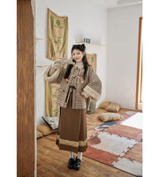 Haoshi Fashi 好柿发生 Good Things Happening Modern Ming Fangling Square Collar Coat & Midi Mamian Skirt Set