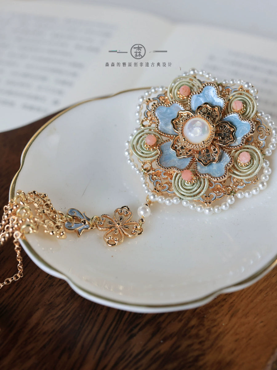 Bao Xianghua 宝相花 Auspicious Flower New Chinese Style Pearl Tassel Hair Clips