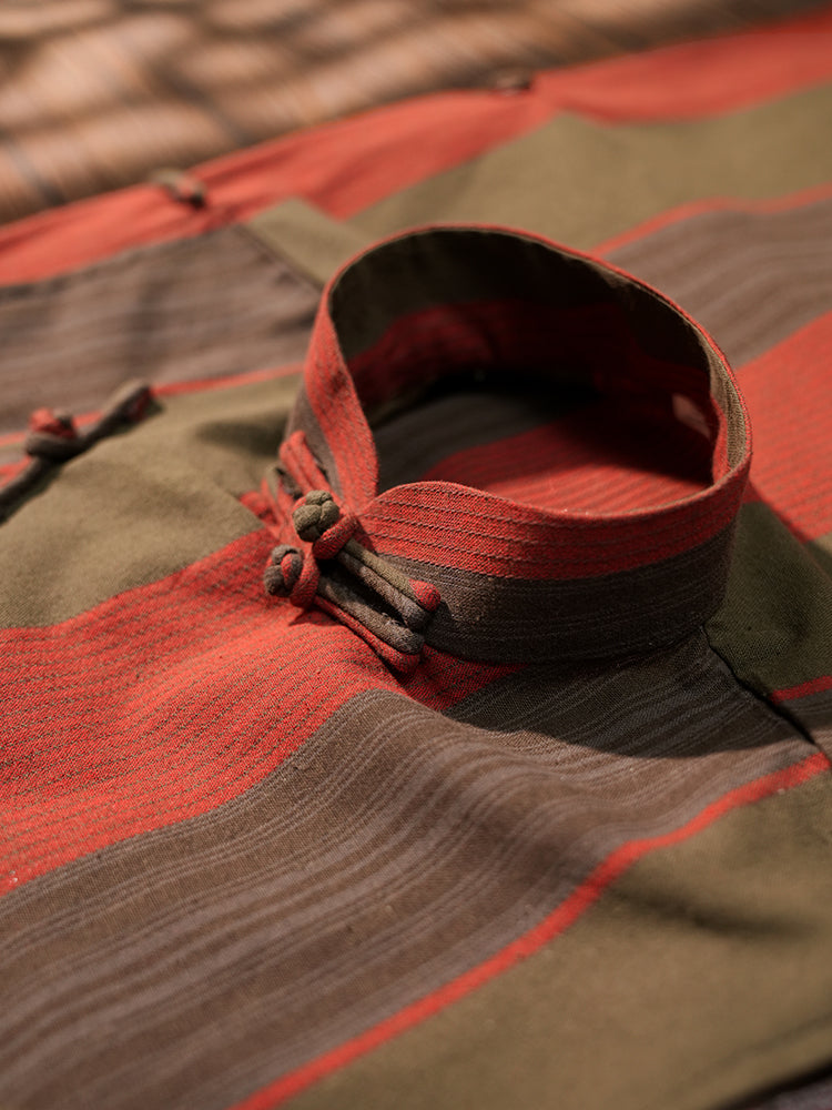 Waitan 外滩 The Bund Republic of China Striped Cotton & Linen Sleeveless Qipao