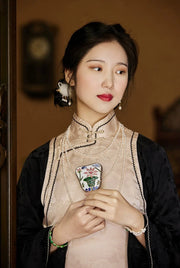 Cappucino 卡布奇诺 1930s Satin Jacquard Faux Two-Piece Bell Sleeve Qipao