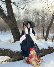 Li Luo 梨落 Pear Blossom Ming Dynasty Plus Size Pifeng Faux Fur Coat & Changshan Long Top Set