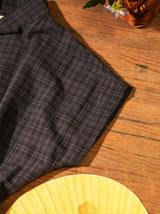 Tang Mi 糖蜜 Molasses Republic of China Navy Plaid Pure Cotton Short Sleeve Qipao