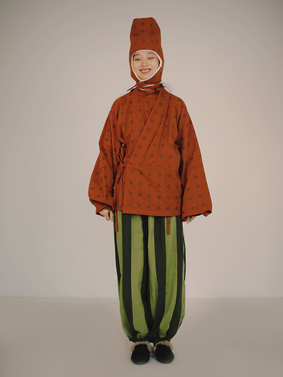 Xi Gua 西瓜 Watermelon Modernized Weijin Tang Cotton Lounge Set & Hat