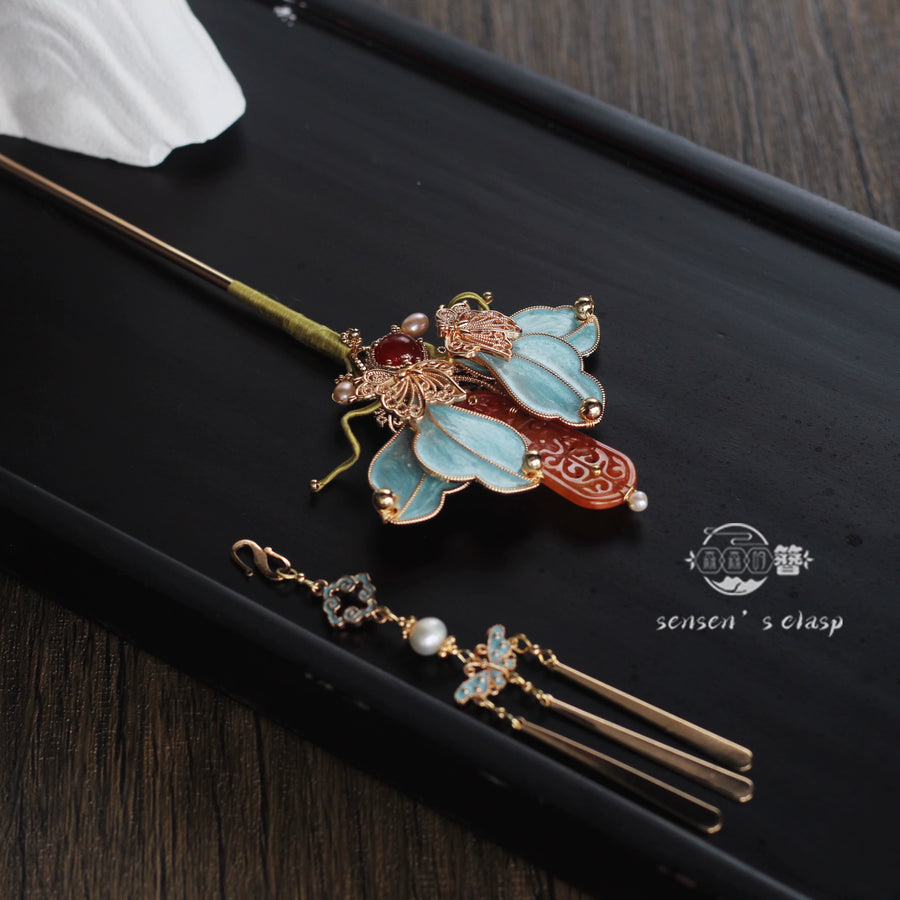 Muguang 慕光 Longing for Light New Chinese Style Crimson Tassel Hairpins
