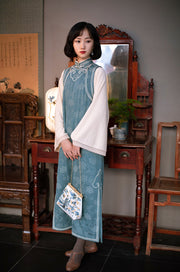 Hui Yin 徽因 1920s Restoration Faux Two-Piece Padded Winter Knit Long Sleeve Qipao