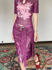 Shi Weiba 湿尾巴 Wet Tail New Chinese Style Double Sided Lily Flower Wrap Skirt