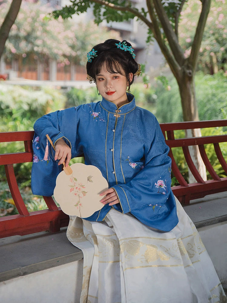 Hua Ling'er 花灵儿 Flower Spirit Ming Dynasty Plus Size Liling Standing Collar Top & Mamian Skirt