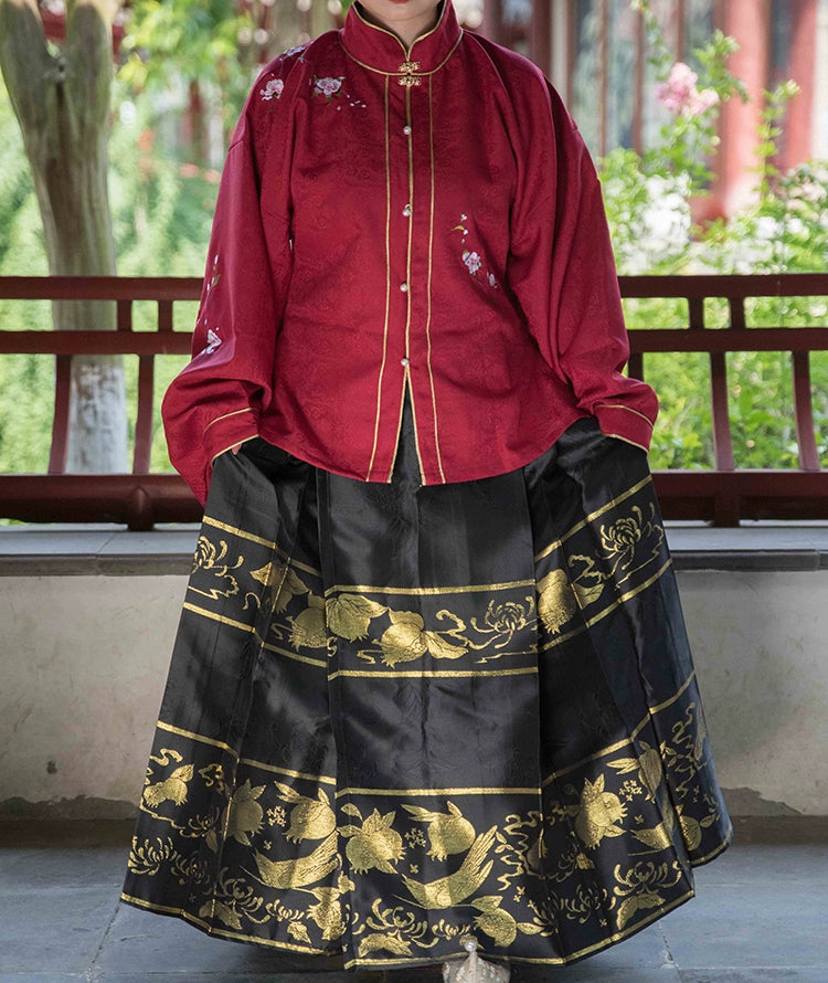 Hua Ling'er 花灵儿 Flower Spirit Ming Dynasty Plus Size Liling Standing Collar Top & Mamian Skirt