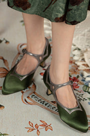 Yu Hou 玉后 Empress of Jade 1930s Genuine Leather Wine Heel Pointed Toe Mary Janes