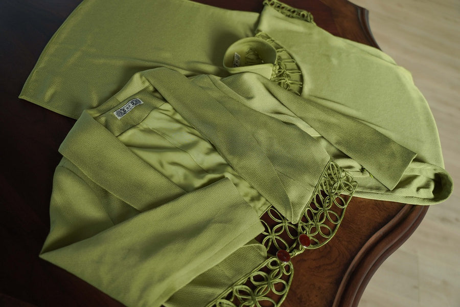 Yu Linglong 玉玲珑 1930s Lace Floral Eyelet Qipao & Short Blazer Set