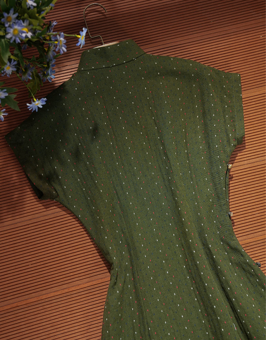 Suya 素雅 Simple Elegance Republic of China Dotted Stripes Pure Cotton Short Sleeve Qipao